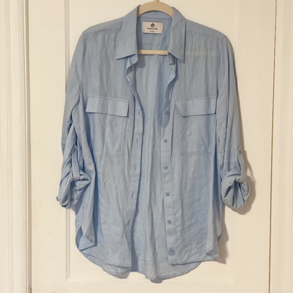Babaton Light Blue Casual Button Down Shirt